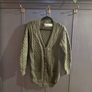 Aran Wool Cardigan Green